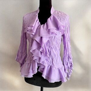 Lilac Purple Ruffle Buttoned Blouse